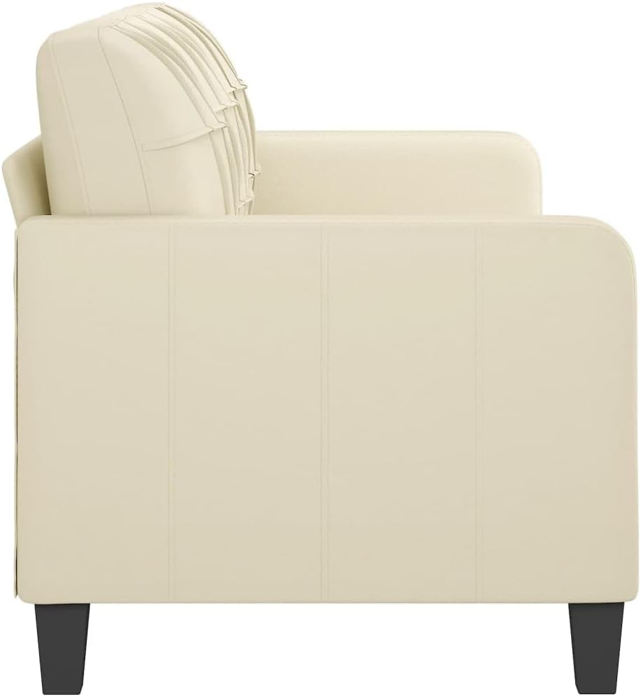 140cm Cream Faux Leather Double Sofa Bed - Modern Folding Couch, Space-Saving Design for Small Living Rooms, Versatile Sleeper Sofa with Table, Stylish & Functional