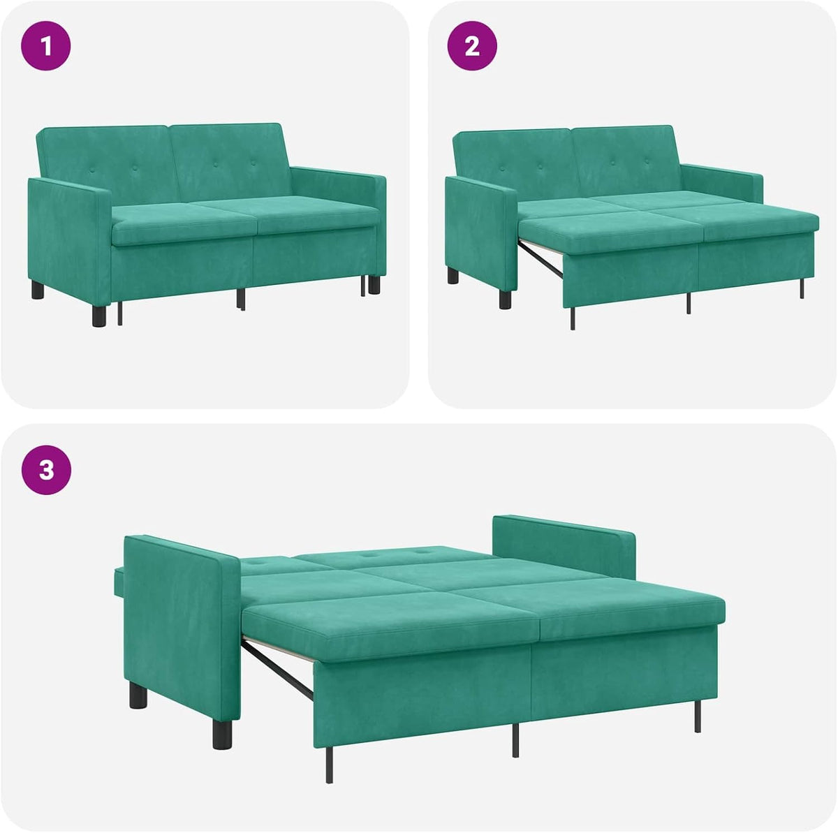 Turquoise Sofa Bed Textile Couch Upholstery Set with Sleep Function and Extendable Design for Living Room, Guest Room, Teenager's Room, Office, Space-Saving and Comfortable in Robust