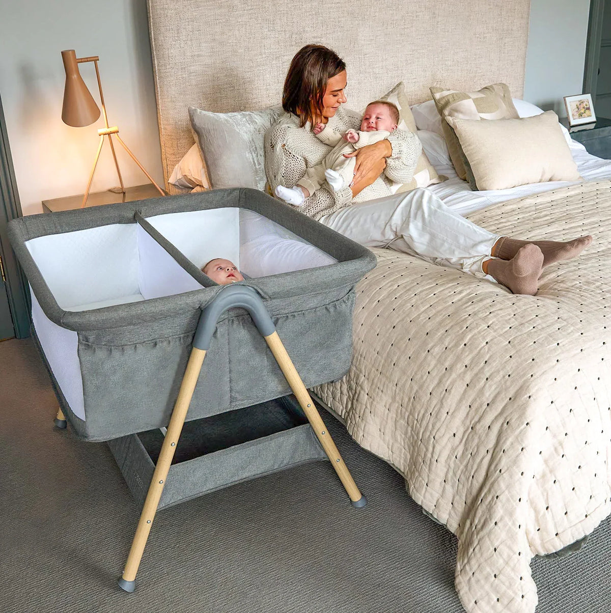 Puggle Dreamy Twin Bedside Crib - Grey by Puggle