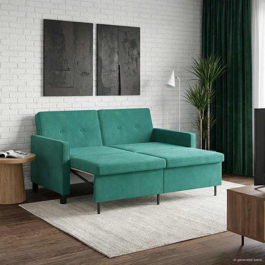 Turquoise Sofa Bed Textile Couch Upholstery Set with Sleep Function and Extendable Design for Living Room, Guest Room, Teenager's Room, Office, Space-Saving and Comfortable in Robust
