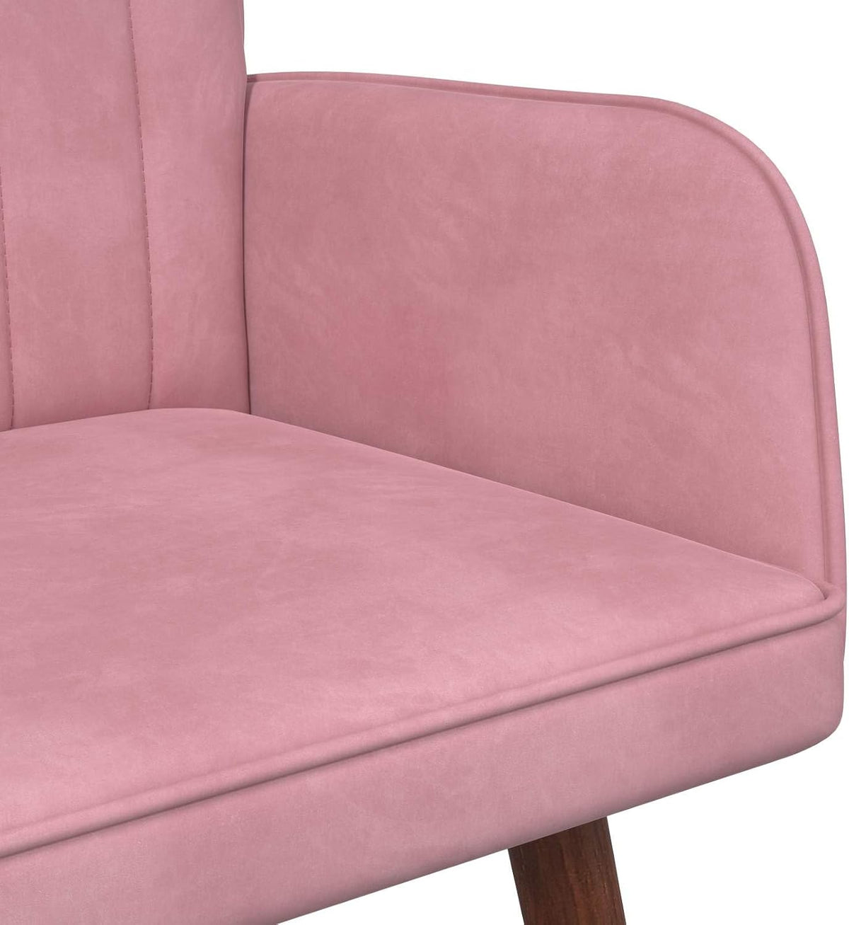 2 Seater Sofa Pink Velvet Fabric 115 x 61 x 87 cm with Sturdy Metal Wooden Frame, Wide Panel Armrests and Modern Cone Feet, for Living Room, Guest Room and Lounge Comfortable Sitting