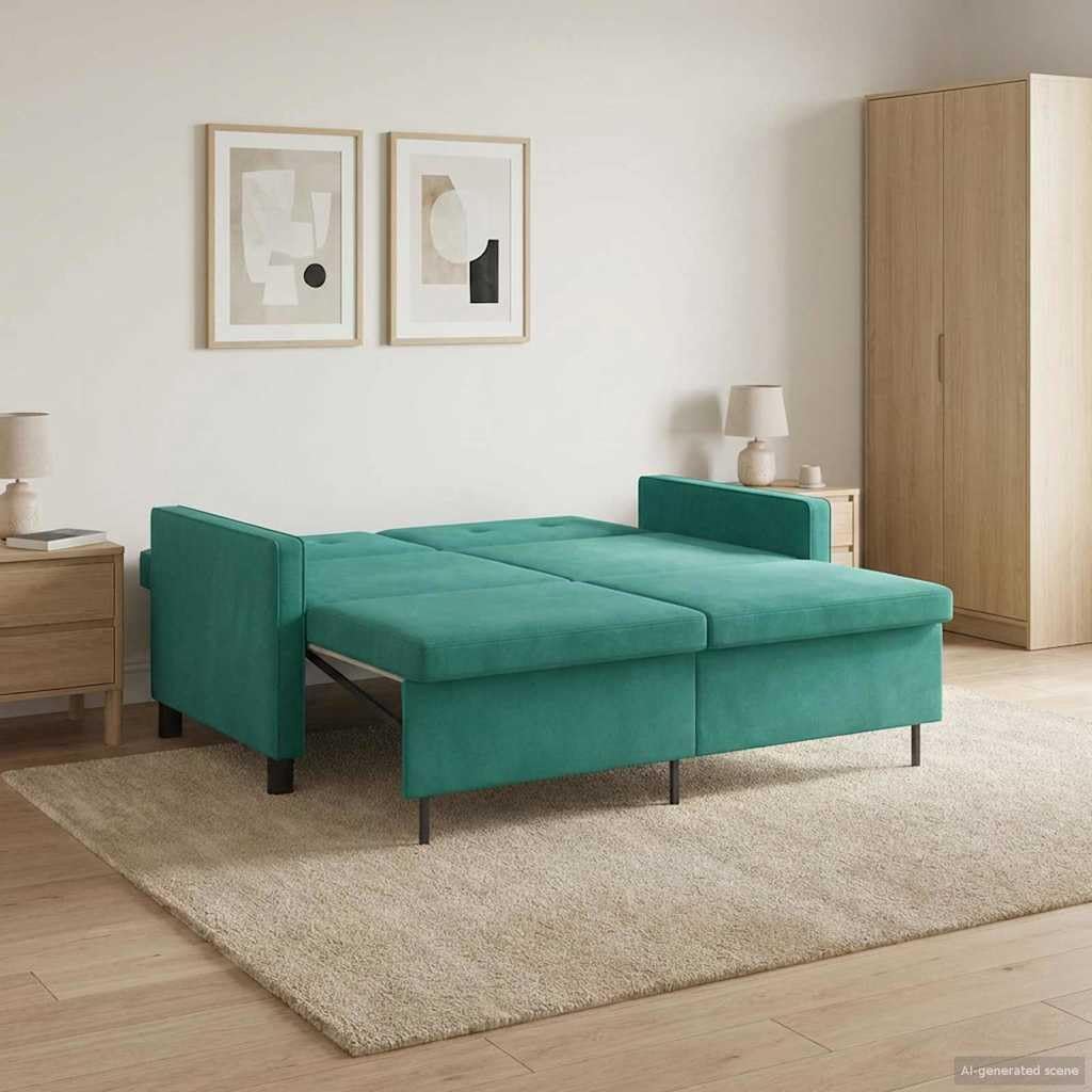 Turquoise Sofa Bed Textile Couch Upholstery Set with Sleep Function and Extendable Design for Living Room, Guest Room, Teenager's Room, Office, Space-Saving and Comfortable in Robust