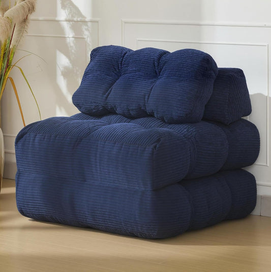 Navy Blue Single Tufted Sofa,10mm Corduroy Polyurethane Chair