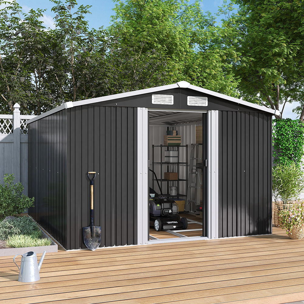 10x8ft Metal Garden Storage Shed With Gable Roof